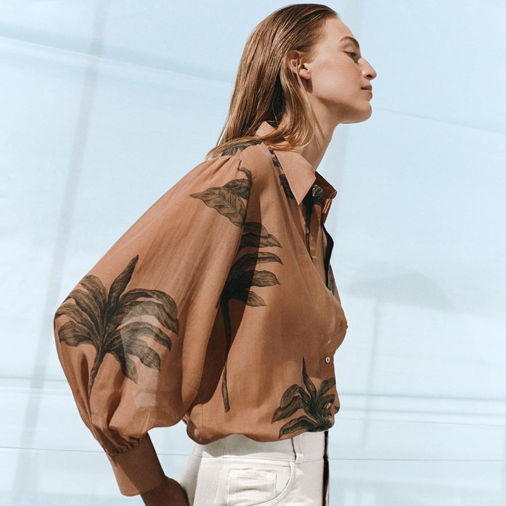 Massimo Dutti, women - cotton and silk blend palm tree print shirt